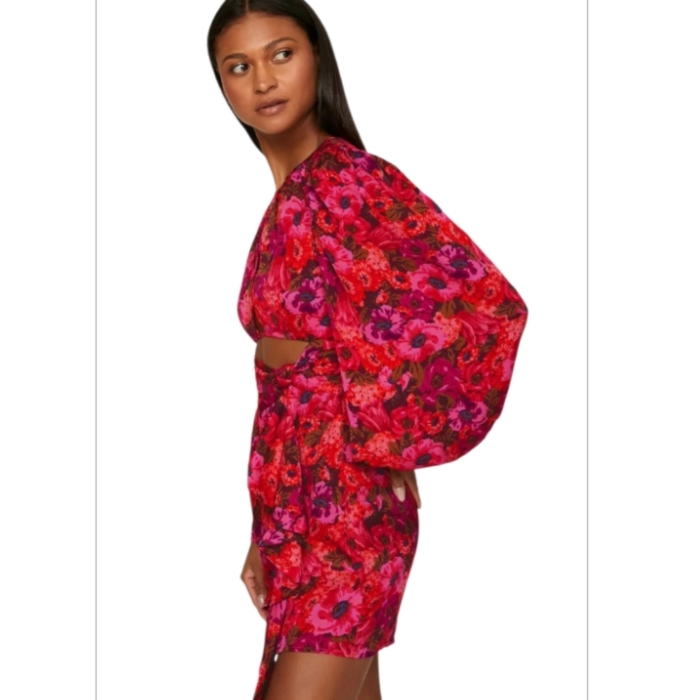 For Love and Lemons Mini Dress, Size M, Pink, Long Sleeves, Cut-out